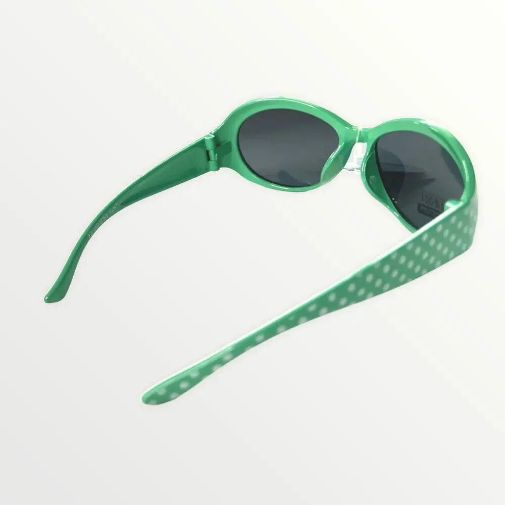 Kids Sunglasses 100% UV Protection Green & Blue Retro Frames & White Polka Dots